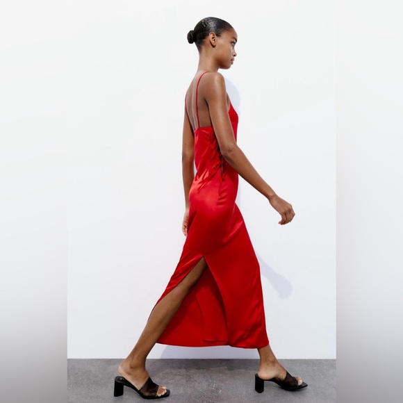 Zara Tied Satin Effect Dress L - Picture 3 of 9